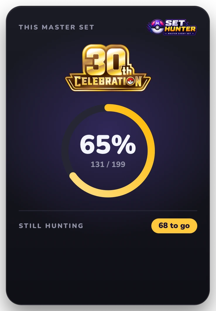 Set Hunter sticker: 30th Celebration master set progress ring, 131 of 199