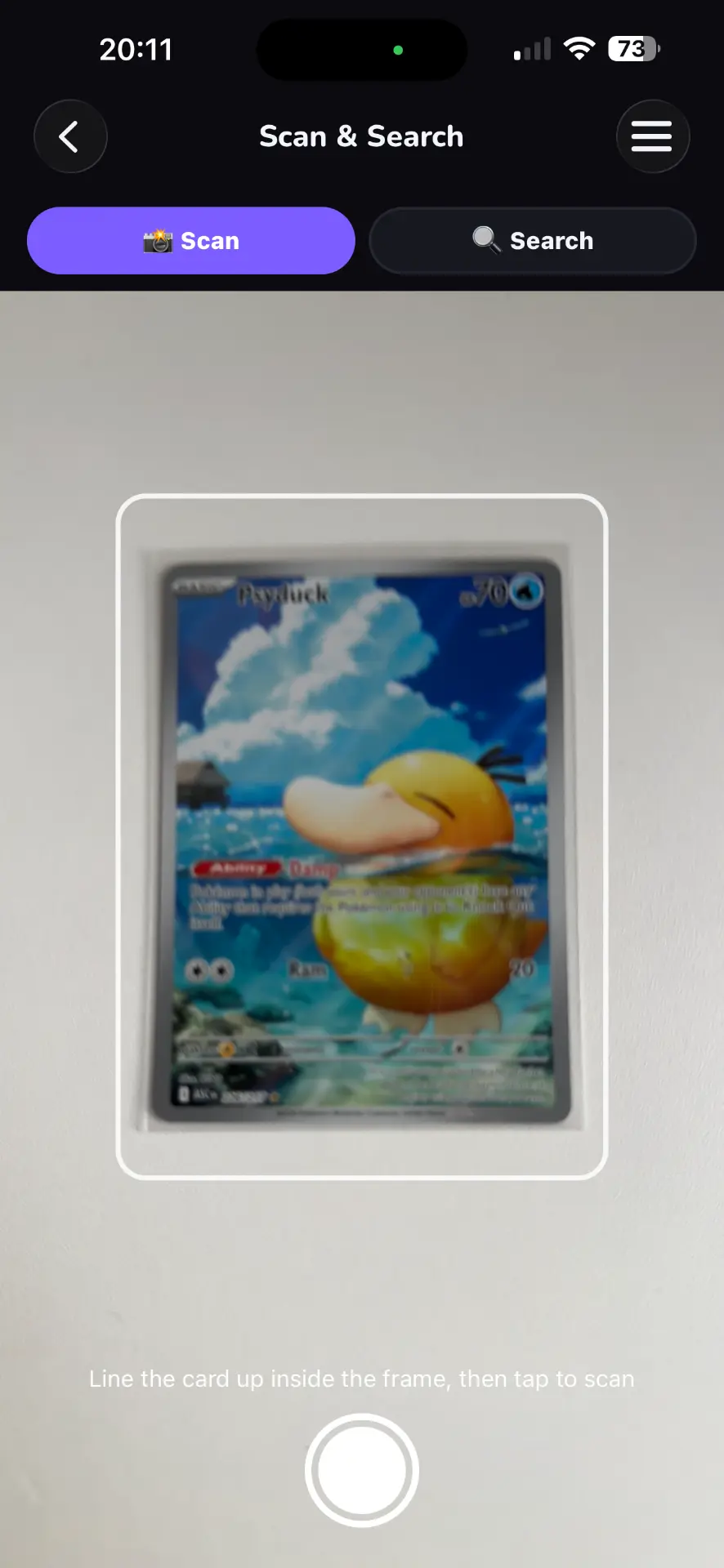 Set Hunter card scanner with a card lined up inside the scan frame